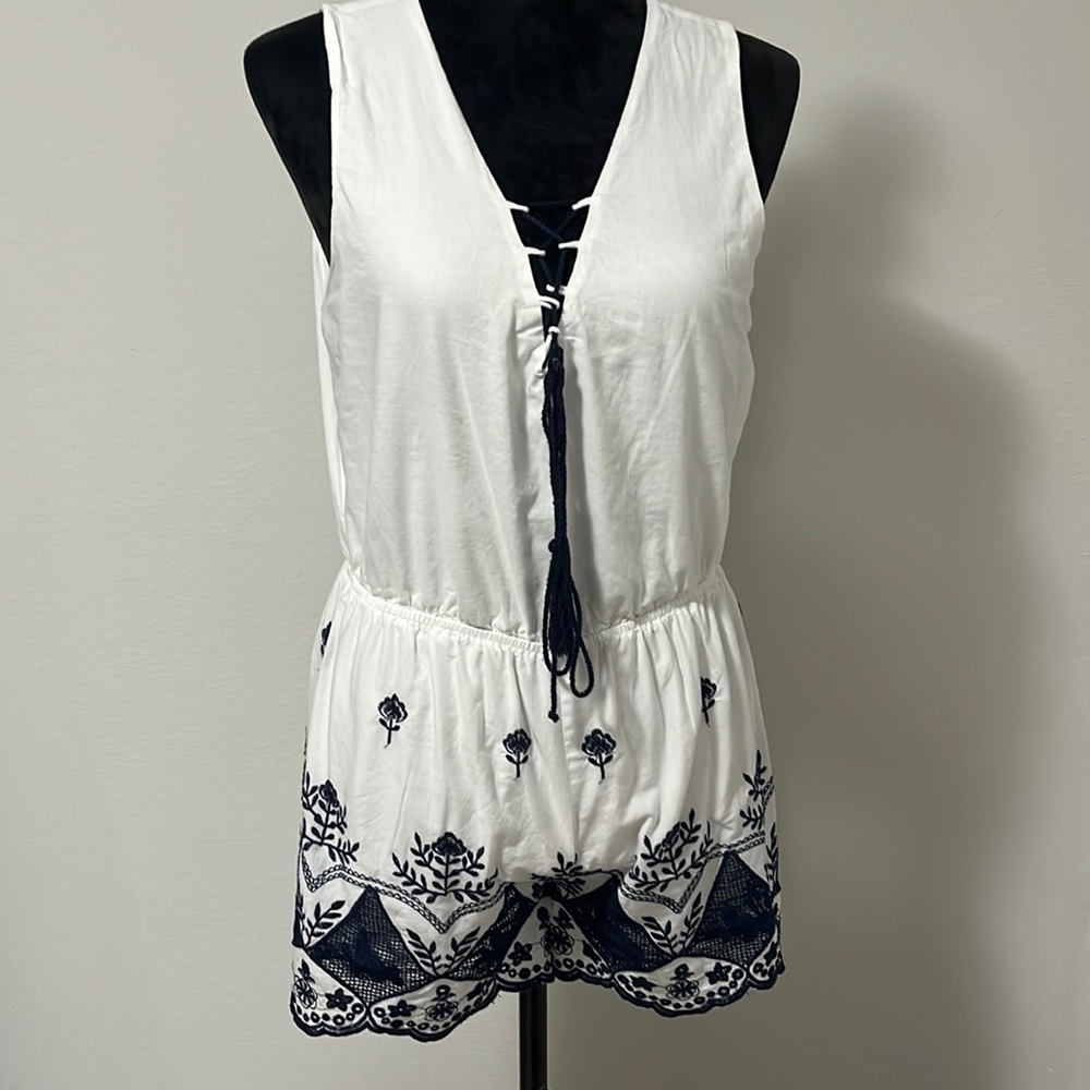 Navy and White Romper